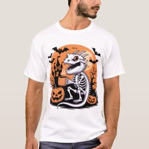 Niedliches Halloween-Drachenskelett mit Kaffee T-Shirt