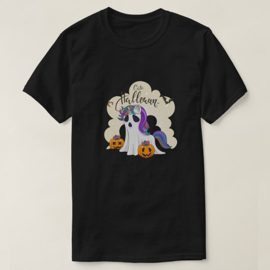 Niedliches Halloween-Einhorn mit Kürbis T-Shirt (Design vorne)