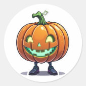 Niedliches Halloween Funny Jack-O'-Lantern mit Leg Runder Aufkleber (Vorderseite)
