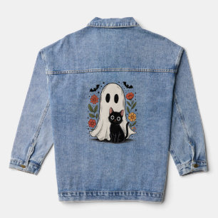 Niedliches Halloween-Geist und Katze Jeansjacke