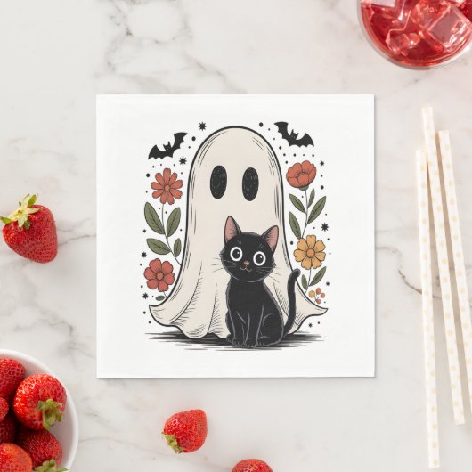 Niedliches Halloween-Geist und Katze Serviette (Beispiel)