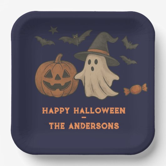 Niedliches Halloween - Gespenster, Fledermäuse & C Pappteller (Vorderseite)