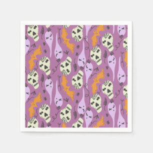 Niedliches Halloween-Ghost-Bat-Skull-Doodle-Muster Serviette