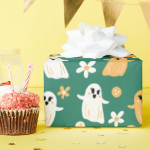 Niedliches Halloween-Ghost-Blumenmuster Geschenkpapier