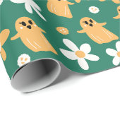 Niedliches Halloween-Ghost-Blumenmuster Geschenkpapier (Rolleneckpunkt)