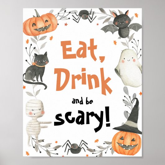 Niedliches Halloween Ghost Eat Drink Beängstigende Poster (Vorne)