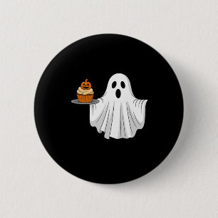 Niedliches Halloween Ghost Holding Pumpkin Cupcake Button