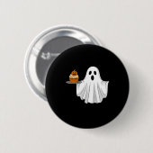 Niedliches Halloween Ghost Holding Pumpkin Cupcake Button (Vorne & Hinten)