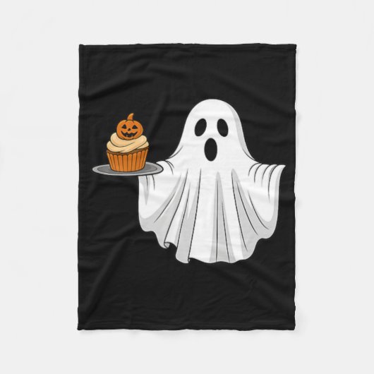 Niedliches Halloween Ghost Holding Pumpkin Cupcake Fleecedecke (Vorderseite)