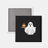 Niedliches Halloween Ghost Holding Pumpkin Cupcake Magnet (Vorderseite/Rückseite)