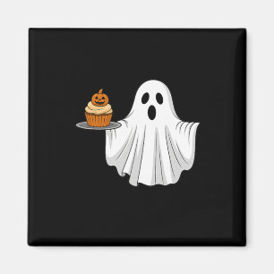 Niedliches Halloween Ghost Holding Pumpkin Cupcake Magnet