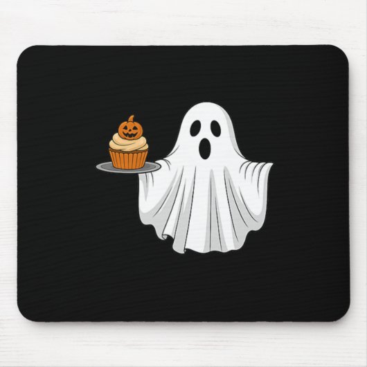 Niedliches Halloween Ghost Holding Pumpkin Cupcake Mousepad (Vorne)