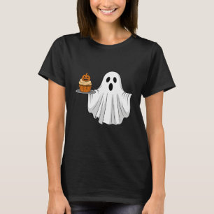 Niedliches Halloween Ghost Holding Pumpkin Cupcake T-Shirt