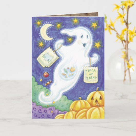 Niedliches Halloween-Ghost Karte (Gelbe Blume)