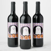 Niedliches Halloween Ghost Lila Orange Weinlabel Weinetikett (Flaschen)