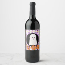 Niedliches Halloween Ghost Lila Orange Weinlabel