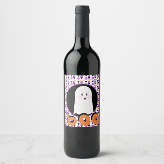 Niedliches Halloween Ghost Lila Orange Weinlabel Weinetikett (Vorderseite)