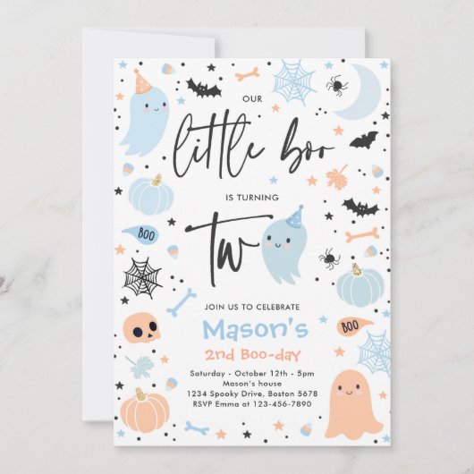 Niedliches Halloween Ghost Little Boo 2. Geburtsta Einladung (Vorderseite)