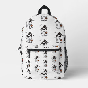 Niedliches Halloween-Ghost mit Hexenhut und Kürbis Bedruckter Rucksack