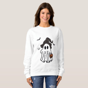 Niedliches Halloween-Ghost mit Hexenhut und Kürbis Sweatshirt