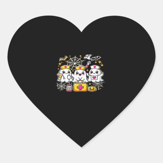 Niedliches Halloween Ghost Nurse Trio mit medizini Herz-Aufkleber (Vorderseite)