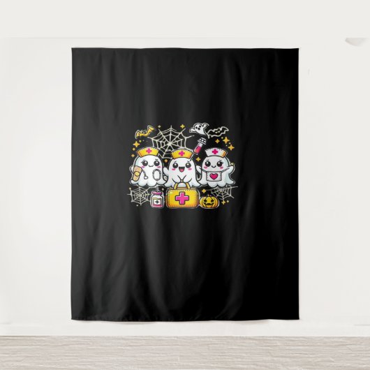 Niedliches Halloween Ghost Nurse Trio mit medizini Wandteppich (Vorderseite)