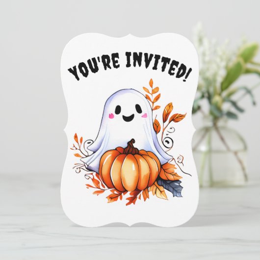 Niedliches Halloween-Ghost-Party Einladung (Stehend Vorderseite)