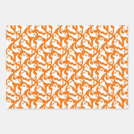 Niedliches Halloween Ghost Pattern Orange Black Li Geschenkpapier Set (Vorderseite 3)