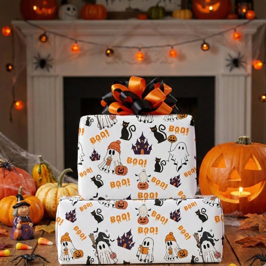 Niedliches Halloween Ghost Pattern - Spooky Black  Geschenkpapier
