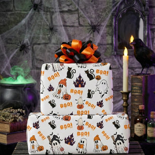 Niedliches Halloween Ghost Pattern - Spooky Black  Geschenkpapier