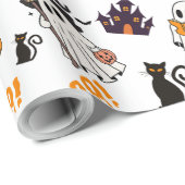 Niedliches Halloween Ghost Pattern - Spooky Black Geschenkpapier (Rolleneckpunkt)