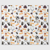 Niedliches Halloween Ghost Pattern - Spooky Black Geschenkpapier (Flach)