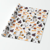 Niedliches Halloween Ghost Pattern - Spooky Black Geschenkpapier (Ungerollt)