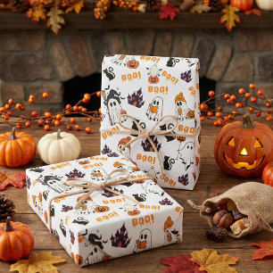 Niedliches Halloween Ghost Pattern - Spooky Black  Geschenkpapier Set