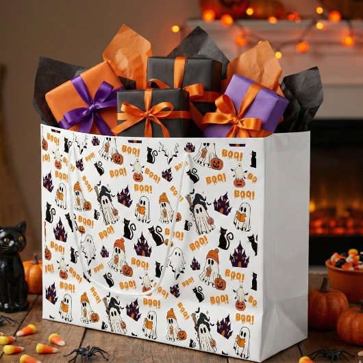 Niedliches Halloween Ghost Pattern - Spooky Black  Große Geschenktüte