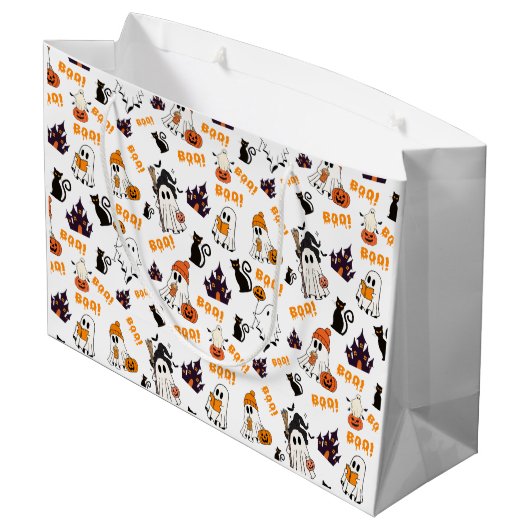 Niedliches Halloween Ghost Pattern - Spooky Black Große Geschenktüte (Rückseite Schrägansicht)