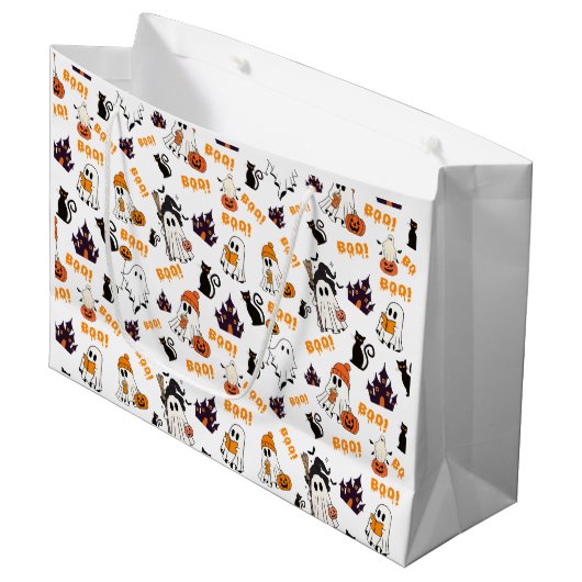 Niedliches Halloween Ghost Pattern - Spooky Black Große Geschenktüte (Vorderseite Schrägansicht)