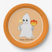 Niedliches Halloween-Ghost & Pumpkin auf Orange Pappteller (Vorderseite)