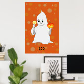 Niedliches Halloween-Ghost & Pumpkin auf Orange Poster (Heimbüro)