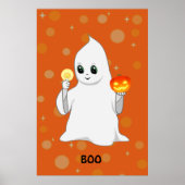 Niedliches Halloween-Ghost & Pumpkin auf Orange Poster (Vorne)
