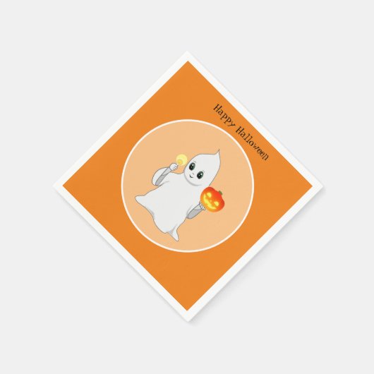 Niedliches Halloween-Ghost & Pumpkin auf Orange Serviette (Ecke)