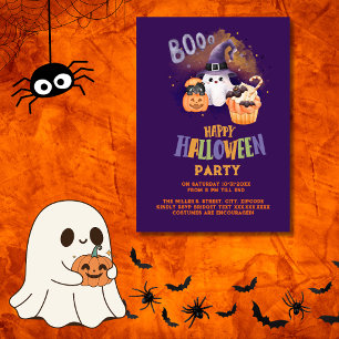 niedliches Halloween Ghost & Pumpkin lila Party Einladung