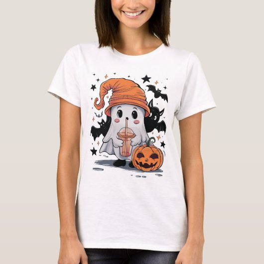 Niedliches Halloween Ghost Pumpkin T - Shirt Spook (Vorderseite)