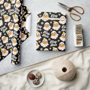 Niedliches Halloween Ghost Retro Spooky Boo Black Geschenkpapier