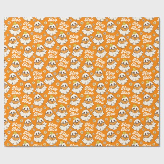 Niedliches Halloween Ghost Retro Spooky Boo Orange Geschenkpapier (Flach)