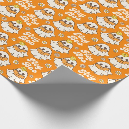 Niedliches Halloween Ghost Retro Spooky Boo Orange Geschenkpapier (Ecke)