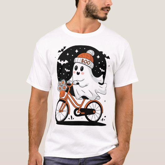 Niedliches Halloween Ghost Riding Fahrrad Hallowee T-Shirt (Vorderseite)