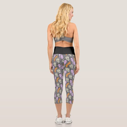 Niedliches Halloween Ghost Skull Bat Pattern Yoga Capri Leggings (Rückseite)