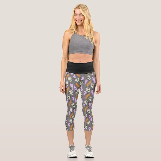 Niedliches Halloween Ghost Skull Bat Pattern Yoga Capri Leggings (Vorderseite)