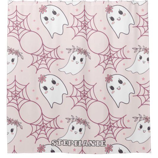 Niedliches Halloween Ghost & Spiderweb Muster (2) Duschvorhang (Vorderseite)